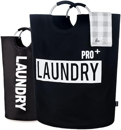 Caroeas Super Large 150L Laundry Basket Pro, Waterproof Laundry Hamper, Collapsible Laundry Basket Easy Storage, Clothes Hamper Stands Up Well, Laundry Bag with Padded Handles (Black)