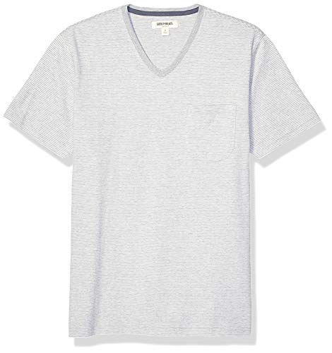 Amazon Brand - Goodthreads Men's Soft Cotton Short-Sleeve V-Neck Pocket T-Shirt, Heather Grey Feeder Stripe Small
