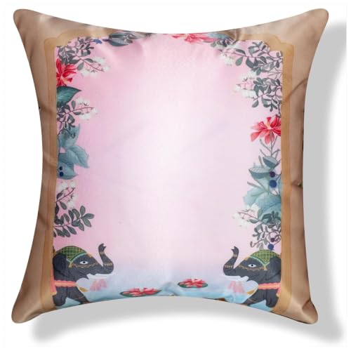 Image of Decorative Satin Sofa Cushion Covers Set of 5, 16 x 16 Inches, Multicolor Floral Printed Pillow Covers for Living Room, Bedroom, Couch & Sofa, Soft Glossy Fabric, Zipper Closure