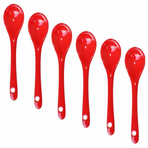 Lotatheta Lot de 6 cuillères à œufs en porcelaine rouge de 11,9 cm pour café, dessert, yaourt, thé, thé laiteux