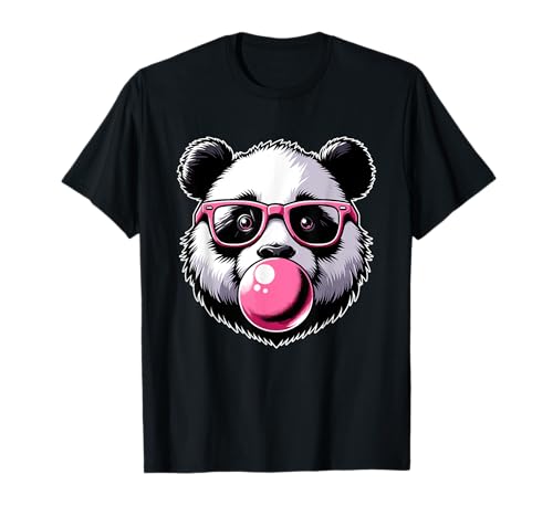 Panda genial con gafas, chicle burbuja y cara de panda Camiseta
