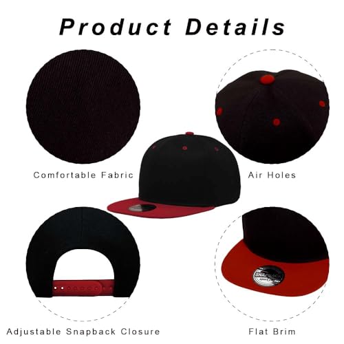 Image of ZH Plain Flat Brim Snapback Baseball Caps Adjustable Blank Baseball Caps Wholesale 12 Pack