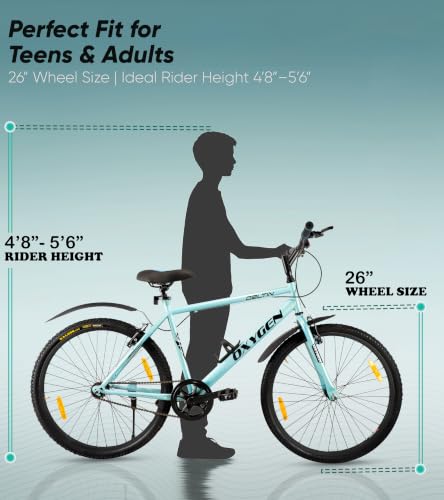 Image of OXYGEN Deltin 26T MTB Mountain Bicycle for Boys | Single Speed Steel Frame with V Brakes, Wide Tyres & Mudguards | Professional Assembly Recommended