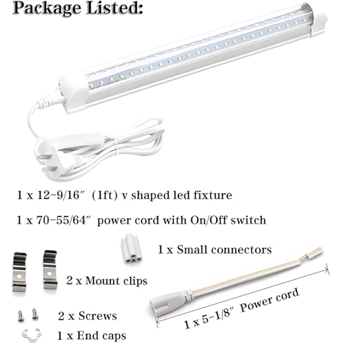 Image of KALINA T8 V-Shape Integrated Single Fixture, 1FT Led Tube Light, 1080lm, 6000k White, 9W, Utility Shop & Under Cabinet Light, Corded Electric with Built-in ON /Off Switch