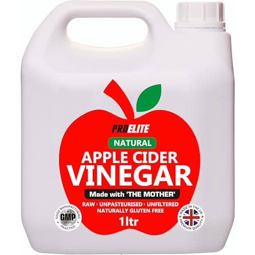 Apple Cider Vinegar with Mother 1L, 5 Percent Acidity - Raw, Unfiltered & Unpasteurised - Naturally Vegan, GMO Free Gluten Free Alternative for Apple Cider Vinegar Capsules Tablets by PROELITE