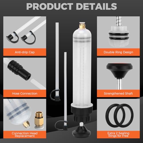 HORUSDY 200cc Fluid Extractor Syringe Oil Pump, Fluid Evacuator with 23" Flexible Hose, 12" Fine & Coarse Hoses, for Automotive, Motorcycle, Marine & Equipment Maintenance (9PCS) - Image 8