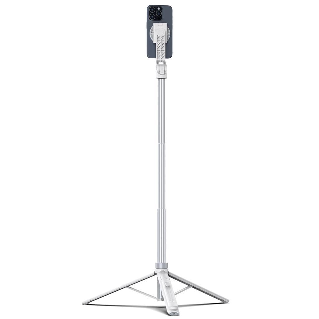 Ulanzi TT88 Overhead Perche à selfie – Blanc – Trépied 2 en 1 pour prise de vue en haut – Extensible jusqu'à 144 cm – Avec déclencheur à distance Bluetooth, Mag Safe & support de serrage pour
