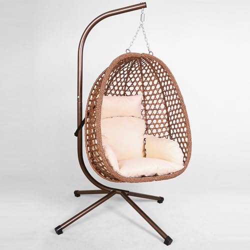 GOODS EMPORIUM Luxury Folding Hanging Rattan Egg Swing Chair Patio Garden Cocoon...