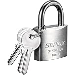 SEPOX Outdoor Padlock with Key Stainless Steel Lock Body and Shackle Waterproof Keyed Pad Lock Heavy Duty Padlock and Key Weatherproof for Gate Chain Shed Boat Marine (40mm SS304)