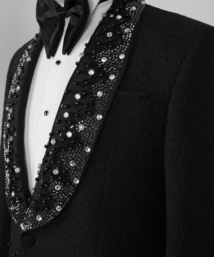 Men's Rhinestone Blazer, Handmade, Single Breasted, Slim Fit, Black Dinner Jacket3