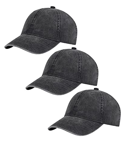 Image of 3 Pack Vintage Washed Cotton Adjustable Baseball Caps for Men Women Unstructured Low Profile Dad Hat
