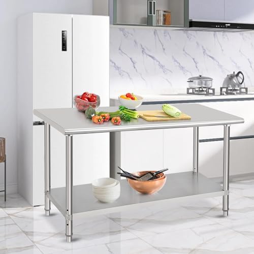 Stainless Steel Prep Table, NSF Commercial Work Table 60 x 24 x 35 Inches with Undershelf, Stainless Steel Table for Food Prep & Work, Heavy Duty for Kitchen, Restaurant, Hotel, Silver