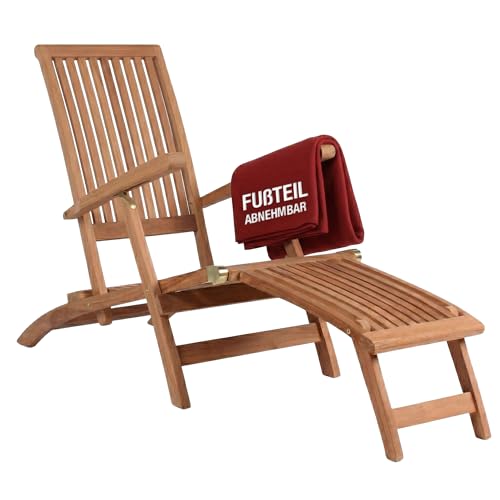 MR. DEKO Deckchair Yacht Teak Holz 170 cm | Sonnenliege Garten Klappbar | Gartenliege Wetterfest Massivholz | Deckstuhl Outdoor Teakholz Balkon | Liegestuhl Terrasse Rostfrei