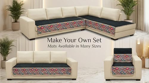 Image of Velvet Quilted Sofa Cover Mat Seat & Back, 1 Seater, L23in H32in, Black Color,Anti Skid Backing, 6in Hanging Strap Design, Washable Soft, Anti Slip, Separate, Style -Black-S1