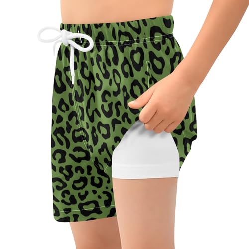 Bolaz Toddler Boys Swimwear Swim Trunks with Compression Liner 4T Green Leopard Cheetah2