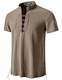 JEMITOP Men's Retro Renaissance Costume Short Sleeve Lace Up Shirts for Pirate Viking Medieval Vampire Halloween Cosplay Clothing Coffee XL