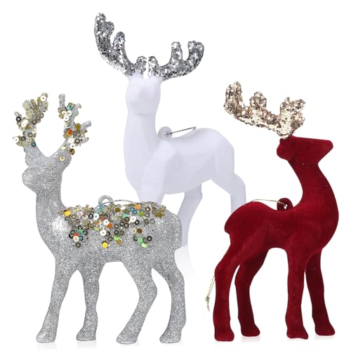 Yardenfun 3 Stück Teiliges Miniatur Rentier Figuren in Weiß Silber...