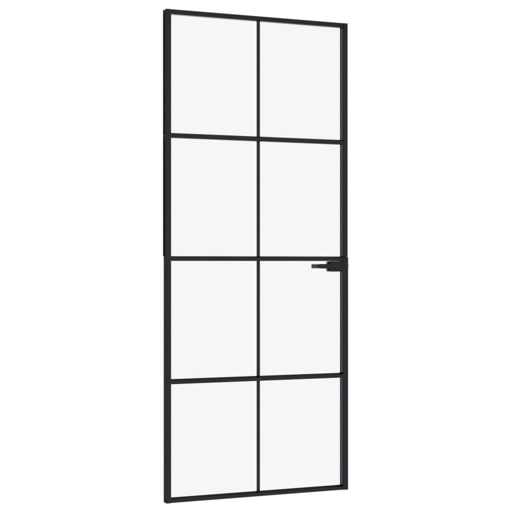 Porte Intérieure en Verre, Porte Vitrée pour Cuisine Salle de Bain Porte d'intérieur Noir 83x201,5 cm Trempé verre aluminium fin