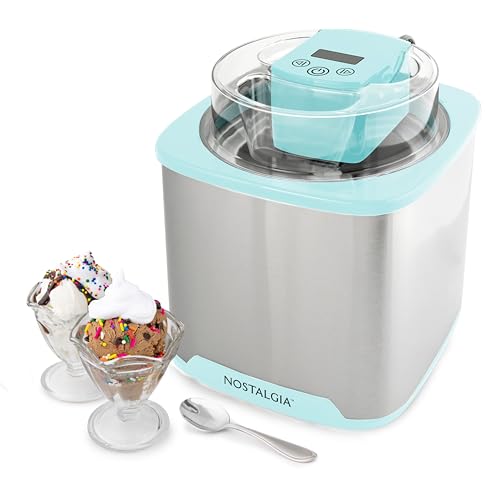 Nostalgia 2-Quart Electric Ice Cream Maker – Make Homemade Ice Cream, Gelato, Sorbet & Frozen Yogurt – No Salt/Ice Needed, Digital Controls, Mix-In Chute & Freezing Gel Canister – Stainless & Aqua - image 1