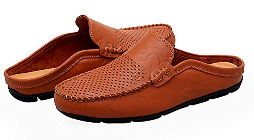 Image of Go Tour Mens Mules Clog Slippers Breathable Punching Leather Slip on Shoes Casual Loafers