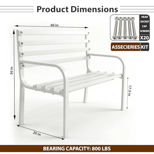 Image of BRISHI 2 Seater Metal Garden Bench for Indoor & Outdoor Park /Patio /Living Room /Terrace /Balcony (White)