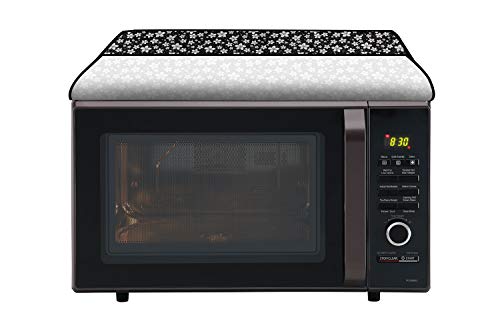 Image of Stylista Microwave Oven Cover for LG 28 L Convection Microwave Oven MJ2886BFUM Floral Pattern Black