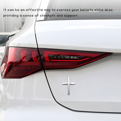 Image of 2 PCS Metal Christian Cross Emblem Stickers, 2.5 inchx1.8 inch Alloy 3D Car Cross Sticker Badge, Self-Adhesive Emblem Decal Decoration for Auto Trunk Tailgate Fenders, Car Exterior Decal (Silver+Golden)