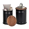 Rustown farmhouse accent side table rustic storage ottoman seat stool galvanized antique metal end table box bin with round wood lid coffee or cocktail table nesting pieces two black  urban country home decor