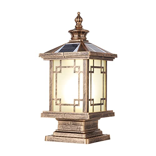 Ptoug Led Solar Post Light Outdoor, Aluminum Fence Post Cap Lamp Remote Control Dimmable Pillar Lights Solar Ip65 Waterproof Column Light, 15.7" X 7.3" Pillar Pedestal Lantern For Garden Yard #TOP4