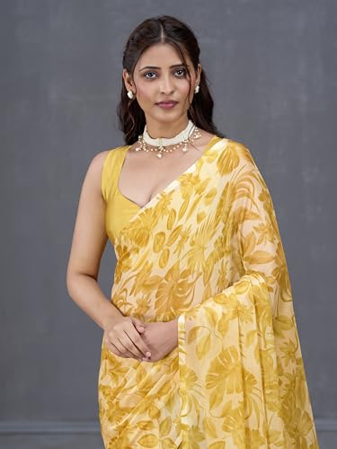 Image of Garden Vareli Nara Chiffon All-Over Floral Print Saree With Blouse Piece