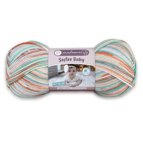 Image of Makromecity Softee Baby Yarn,%100 Premium Anti-Pilling Acrylic, 3.5 Oz, 273 yd (100gr /250 mt), Soft Yarn for Crocheting and Knitting (Eucalyptus Dream, 1 Skein)