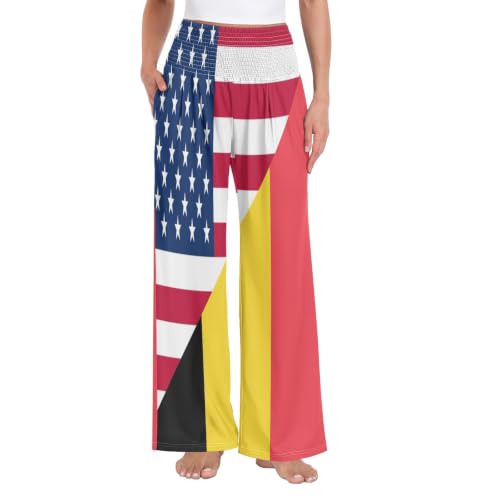 Pantalon ample femme été drapeau Belgique USA finitions soignées