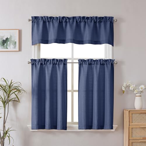image for Chyhomenyc Bennet Blue Valance for Windows, Faux Linen Slub Textured S