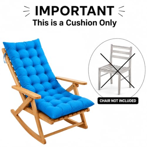 Image of KYNE Rocking Chair Cushion 18 x 50 Inch Thick Tufted Chair Cushion with Backrest and Seat Pad Soft Premium Fabric Polyester Filling Non Slip Indoor Outdoor Rocking Chair Cushion (Light Blue)