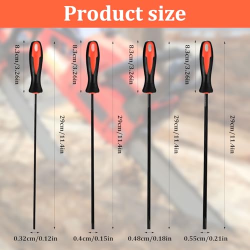 4 Stück Rundfeile für Kettensäge Feilenset Kettensägefeile für Kettensägen Feilen Set, Rundfeile Kettensäge mit Griff, Sägekettenfeilen Set, 3,2mm, 4,0 mm, 4,8 mm, 5,5 mm, mit Aufbewahrungstasche