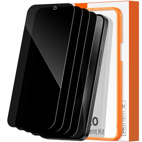 DIMONCOAT 4-Pack Compatible iPhone 15 Pro Privacy Screen Protector, Anti Spy Tempered Glass [10X Military Protection][Easy Installation Kit] Black Tempered Glass 6.1 Inch, Bubble Free, Case Friendly