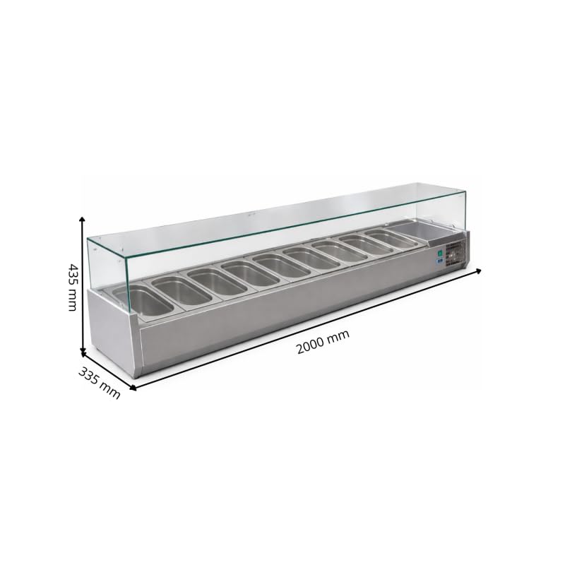 Vetrina Saladette refrigerata con ingredienti 2000 mm - 10 x GN 1/4 - +2°C/+8°C - Inox
