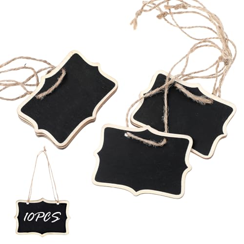 Ouligay 10 pizarras pequeñas de madera para colgar, 8 x 6 cm,