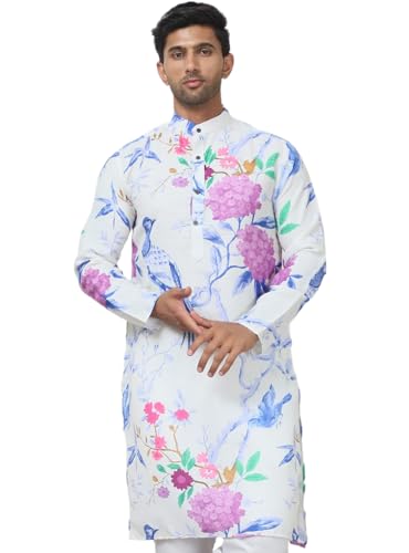 Jompers Blue Men's Animal Printed Pure Cotton Straight Kurtas (Blue, Xxl)