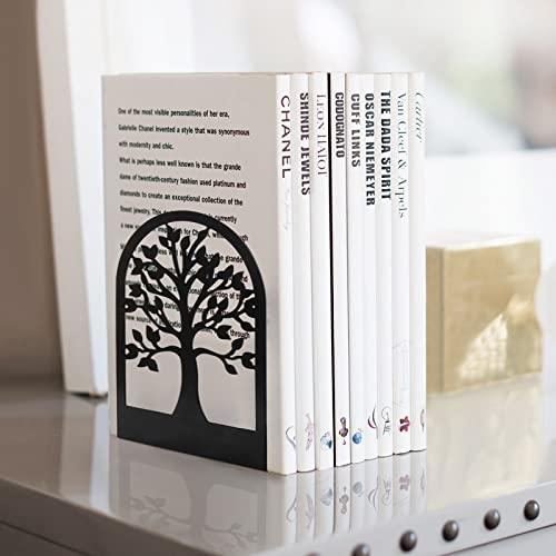 Happyhapi Bookends Metal Book Ends To Hold Books, Tree Decorative Bookends For Shelves, Black Book Stopper Bookend For Heavy Books, Book Holder For Shelf Home Office, 6.8 X 4.7 X 3.5(3 Pair/6 Pcs) #TOP4
