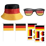 YEJAHY Lot de 6 Accessoires de Supporter Allemagne pour Coupe du Monde 2026 - Kit de Football avec Bob aux Couleurs de l'Allemagne, Lunettes à Grille, 2 Drapeaux et Tatouages Éphémères