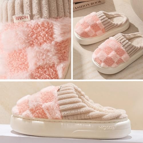 Checkered Slippers for Women Men Indoor Warm Cozy Winter Fuzzy Slippers Unisex Plush Plaid Home Bedroom House Shoes Slip On Non-Slip4