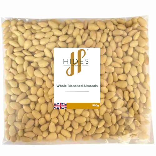 Hides Fine Foods - Whole Blanched Almonds 500g - GMO - Free - Suitable for Vegetarians - Cooking - Salads - Snacking - Desserts - Cakes - Cookies - Breakfast