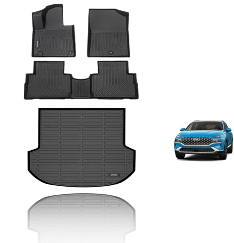 KELCSEECS All Weather Floor Mats & Cargo Liner Custom for 2023 2022 2021 Hyundai Santa Fe Automotive Car Mats Floor Liners Trunk Mat Hyundai Santa Fe Floor Mats Cargo Mat Trunk Liner Black