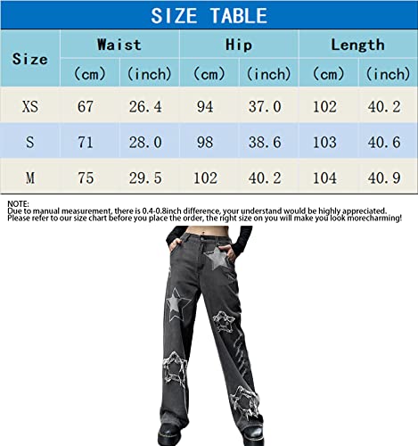 Women Star Print Wide Leg High Waist Loost Fit Vintage Jeans Teen Girls Streetwear Denim Pants #TOP5