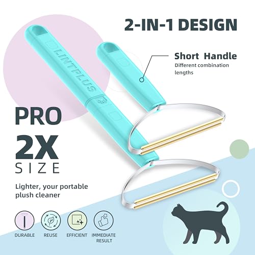 Image of Pro Plus Adjustable-Length LINTPLUS Pet Hair Remover - Compact & Extended Handle Modes, Safe for Furniture, Cars, Carpets & Delicate Fabrics