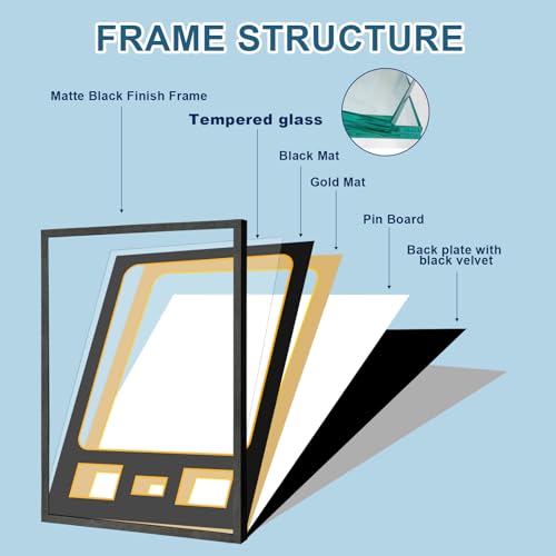 Image of IHEIPYE Jersey Frame Display Case with Tempered Glass, Wall Mount Sports Jersey Shadow Box with Picture Slots and Black Gold Mat for Football Basketball Hockey Jerseys, Photos & Single Signature