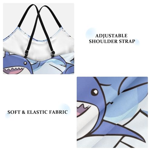 Cute Blue Shark Girls One Piece Swimsuits Cartoon Sport Halter Swimwear Beach Bathing Suit 3T3