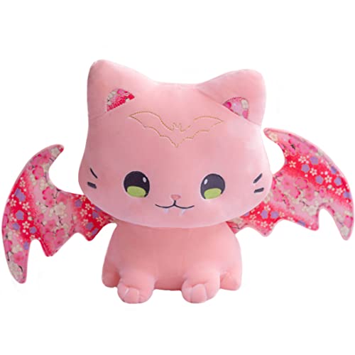 Image of Cuddly Pink Bat Kitten Plush Pillow Gothic Stuffed Cat with Wings,Soft Kitty Bat Plushie Cushion Gifts /11.8''