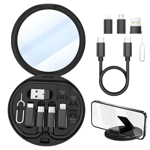 Usb Adapter Set Multi Datenkabel Speicherbox Adapter Duale Typ-C-Datenkabel, Lightning- und Micro-Adapter, Kartenauswurfstift Unterstützt Schnelles Laden, Handyhalterung (mit Spiegel/Schwarz)
